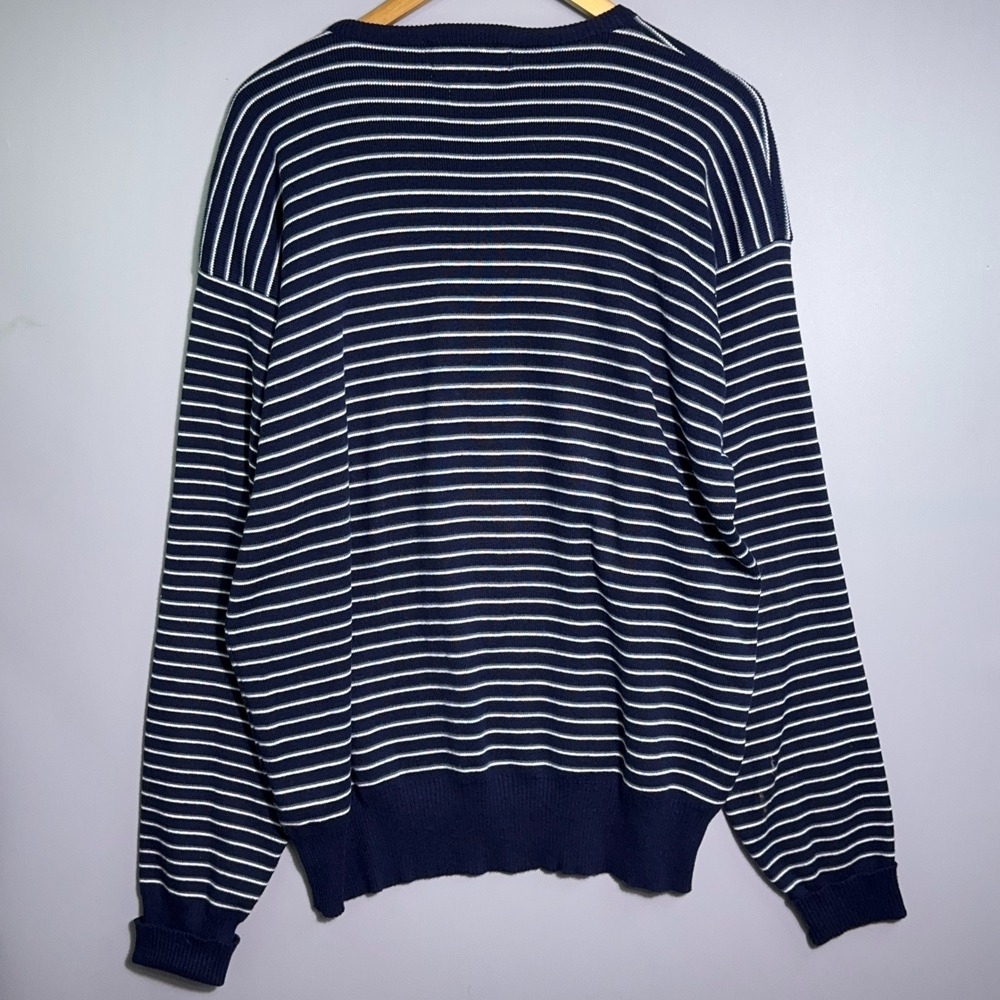 Polo Ralph Lauren Shirt Mens Size Large Striped Cotton Knit Navy Blue White - Picture 9 of 10